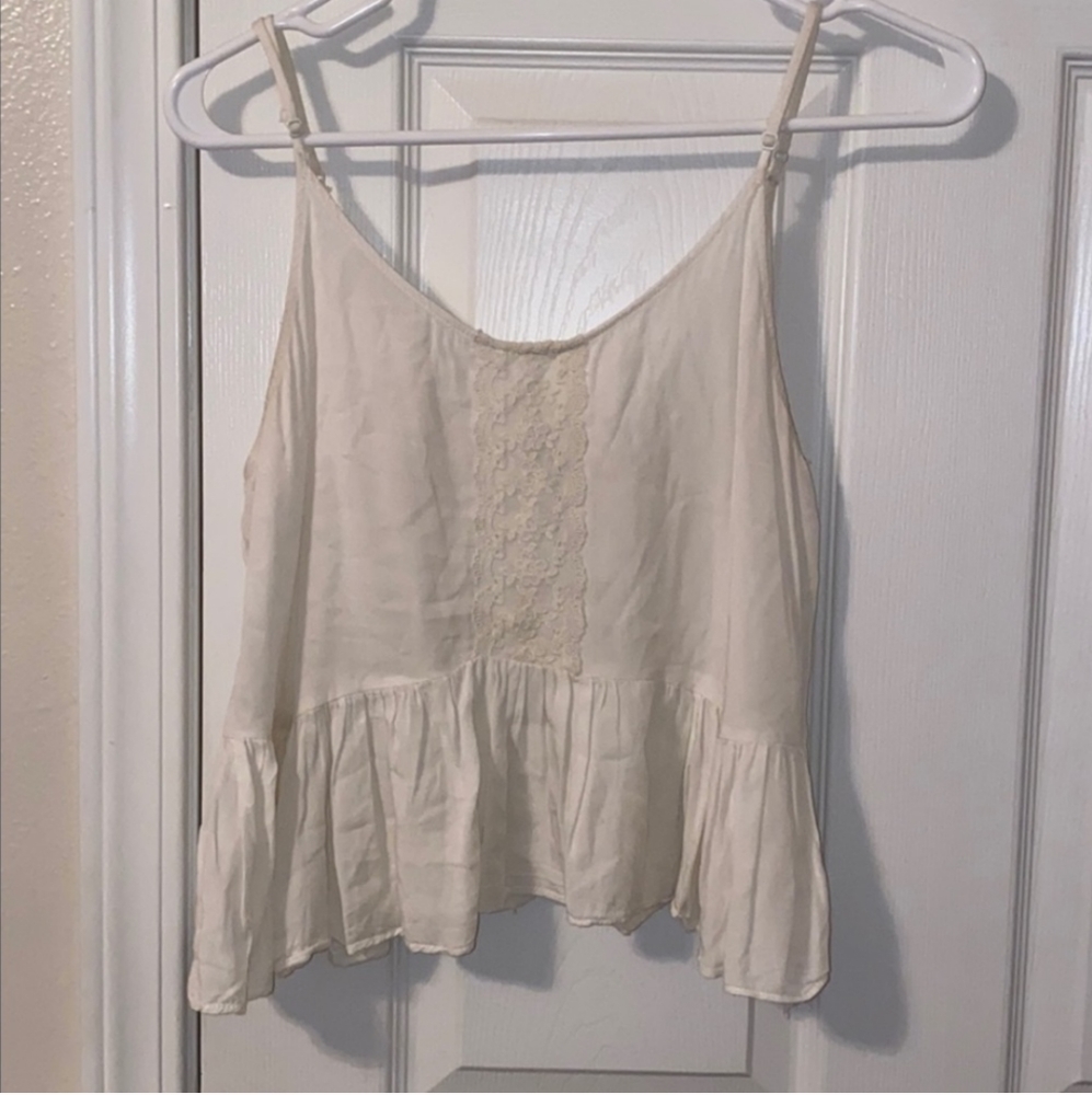 Forever 21 Tank Top White Lace Cotton M Ruffle